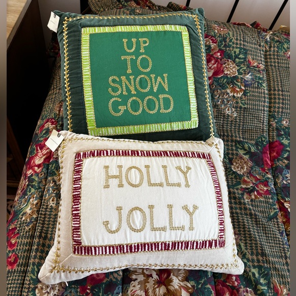 Anthropologie HOLLY JOLLY & UP TO SNOW GOOD  Pillow PILLOWS - Picture 2 of 9